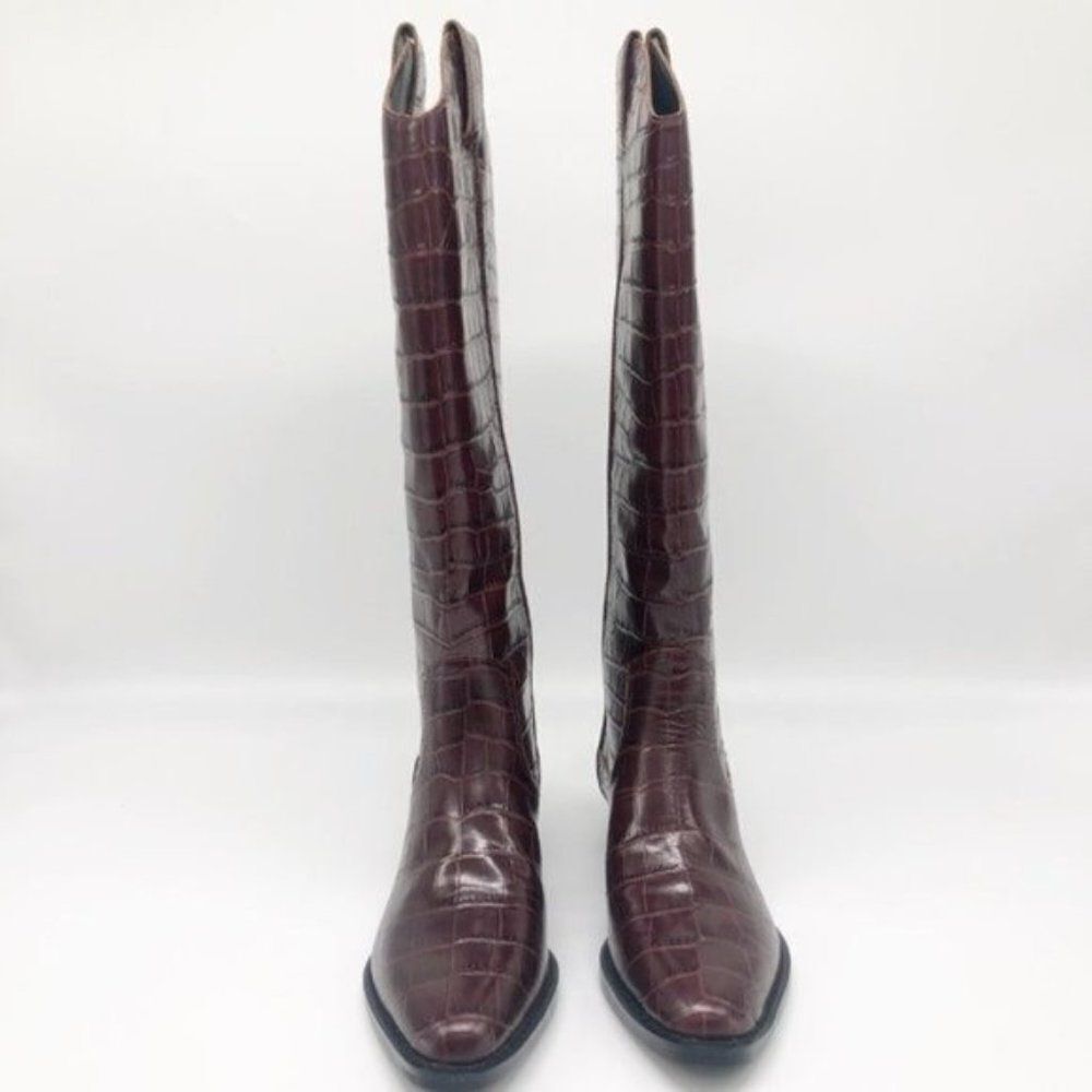 MARC FISHER Croc Embossed Leather Western Boot - Picture 3 of 10